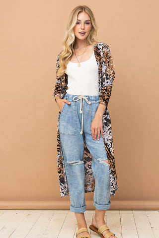 And The Why Leopard Kimono Open Front Longline Cardigan - 1985 the VAULT Boutique