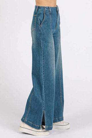 Mittoshop Medium Wash Seam Detail Wide Leg Denim Jeans - 1985 the VAULT Boutique