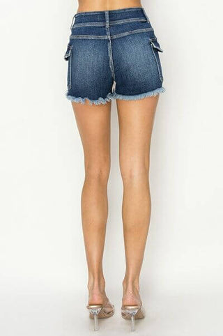 RISEN Raw Hem Denim Shorts with Pockets - 1985 the VAULT Boutique