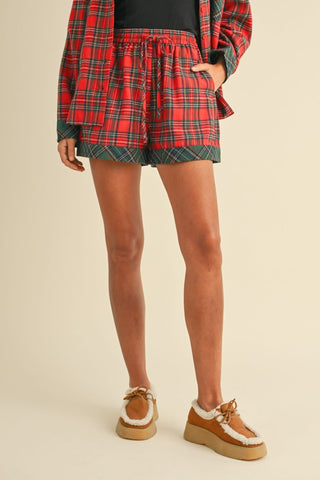 Annie Wear Contrast Plaid Long Sleeve Top and Shorts Set - 1985 the VAULT Boutique