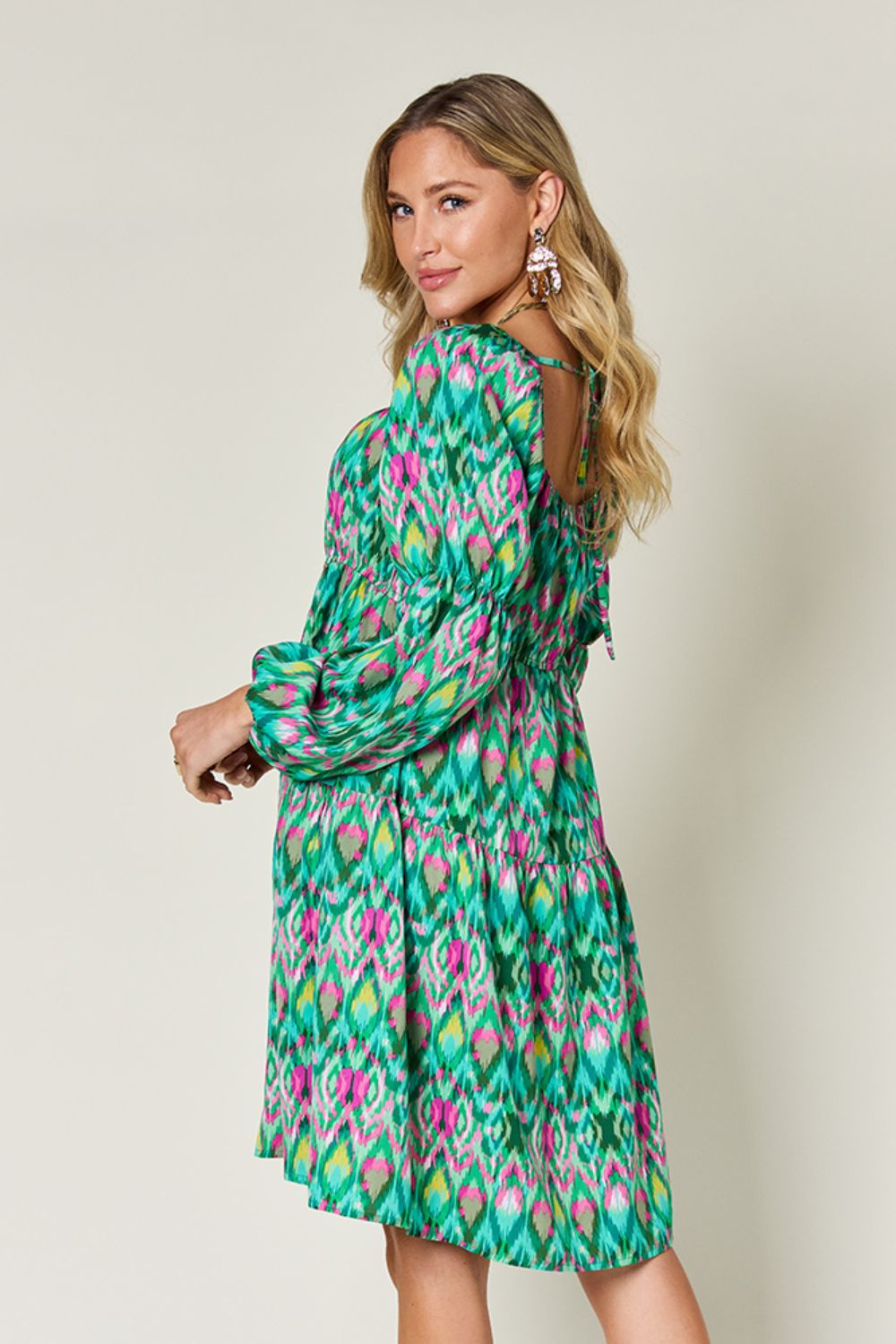 Double Take Full Size Printed Long Sleeve Dress - 1985 the VAULT Boutique