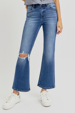 RISEN Full Size Distressed High Rise Crop Flare Jeans - 1985 the VAULT Boutique