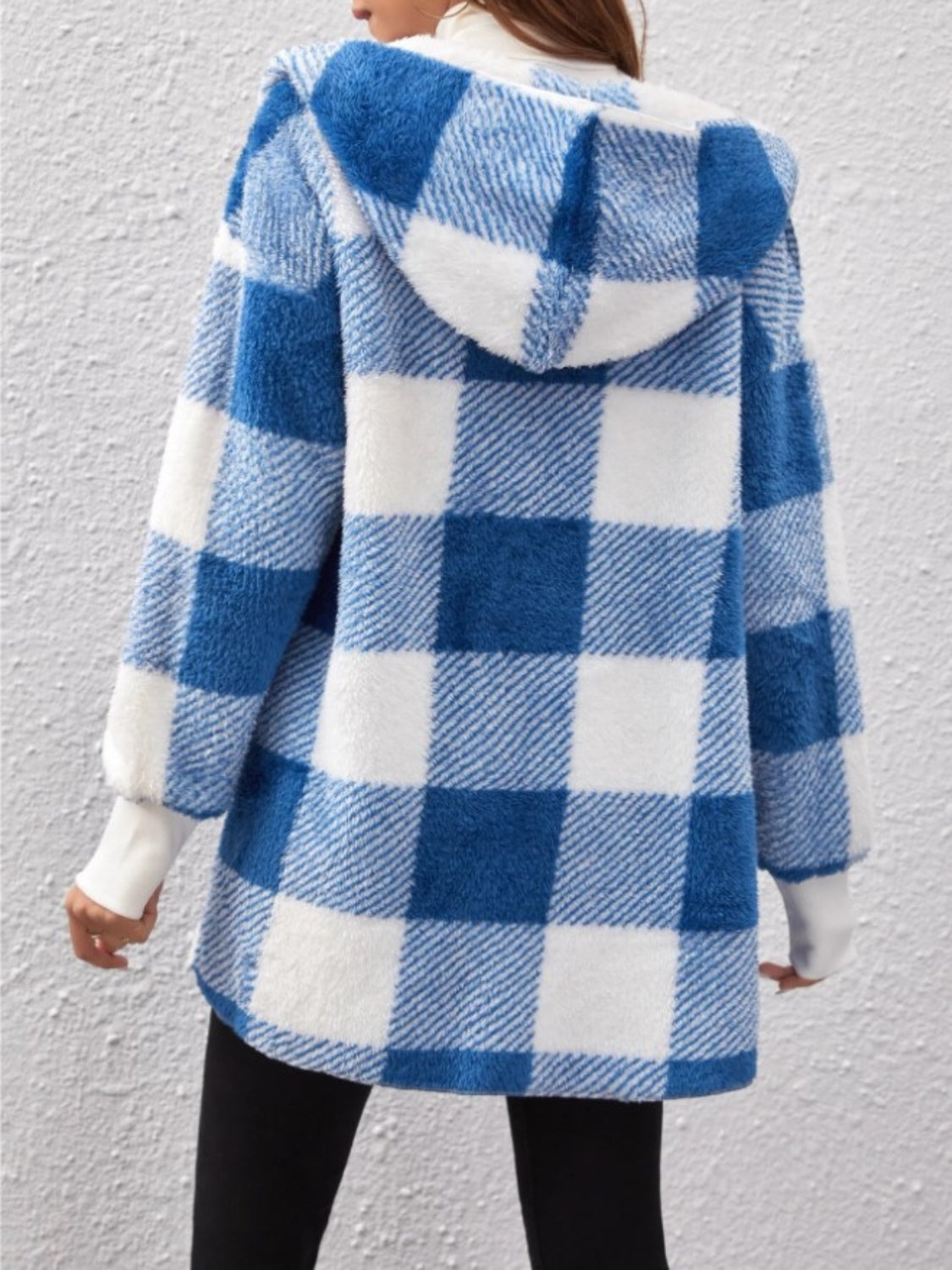 Plaid Long Sleeve Hooded Coat - 1985 the VAULT Boutique