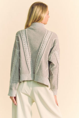 Davi & Dani Cable-Knit Turtleneck Dropped Shoulder Sweater - 1985 the VAULT Boutique