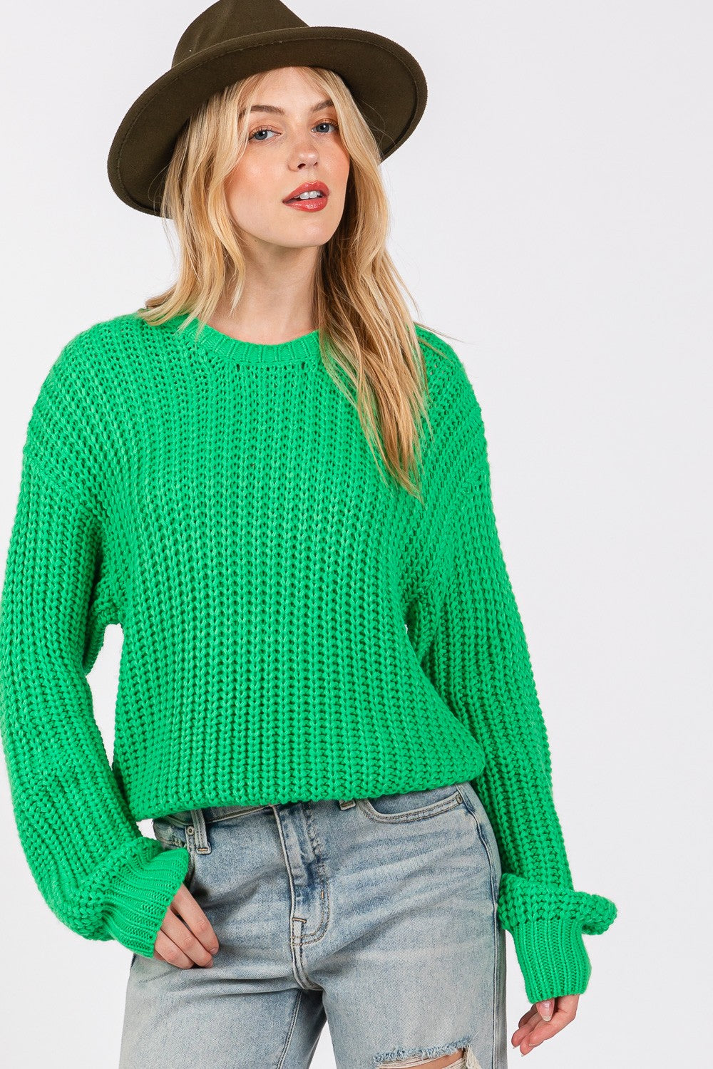 SAGE + FIG Round Neck Drop Shoulder Sweater - 1985 the VAULT Boutique