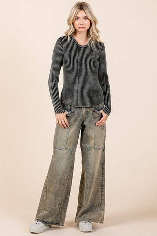 Mittoshop Washed Wide Leg Jeans with Pockets - 1985 the VAULT Boutique