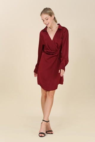 Satin Collared Wrap Mini Dress - 1985 the VAULT Boutique