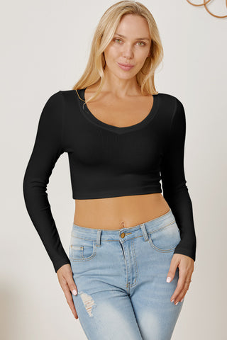 Round Neck Long Sleeve Cropped T-Shirt - 1985 the VAULT Boutique