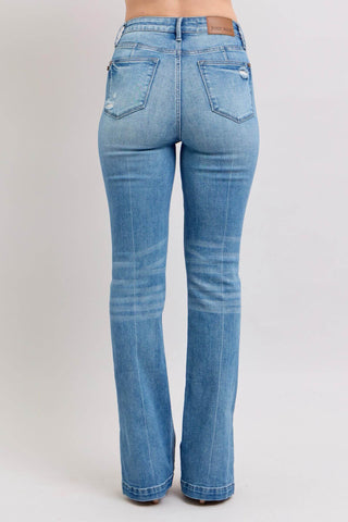 Judy Blue HW Tummy Control Vintage Wash Side Slit Slim Boot Jeans - 1985 the VAULT Boutique