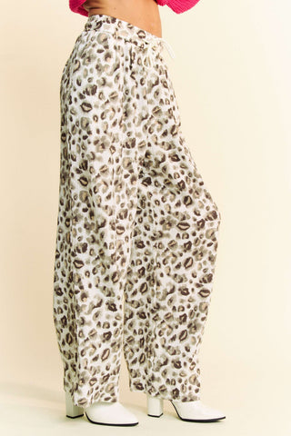 Davi & Dani Drawstring Leopard Wide Leg Pants - 1985 the VAULT Boutique