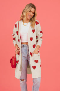 Heart Graphic Open Front Cardigan with Pockets - 1985 the VAULT Boutique