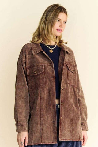 Davi & Dani Washed Corduroy Raw Hem Button Up Jacket - 1985 the VAULT Boutique