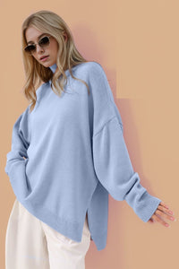 Basic Bae Side Slit Turtleneck Long Sleeve Sweater - 1985 the VAULT Boutique