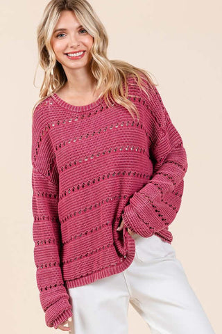 Mittoshop Openwork Round Neck Drop Shoulder Sweater - 1985 the VAULT Boutique