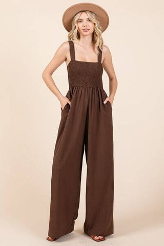 Mittoshop Smocked Wide Strap Wide Leg Overalls - 1985 the VAULT Boutique