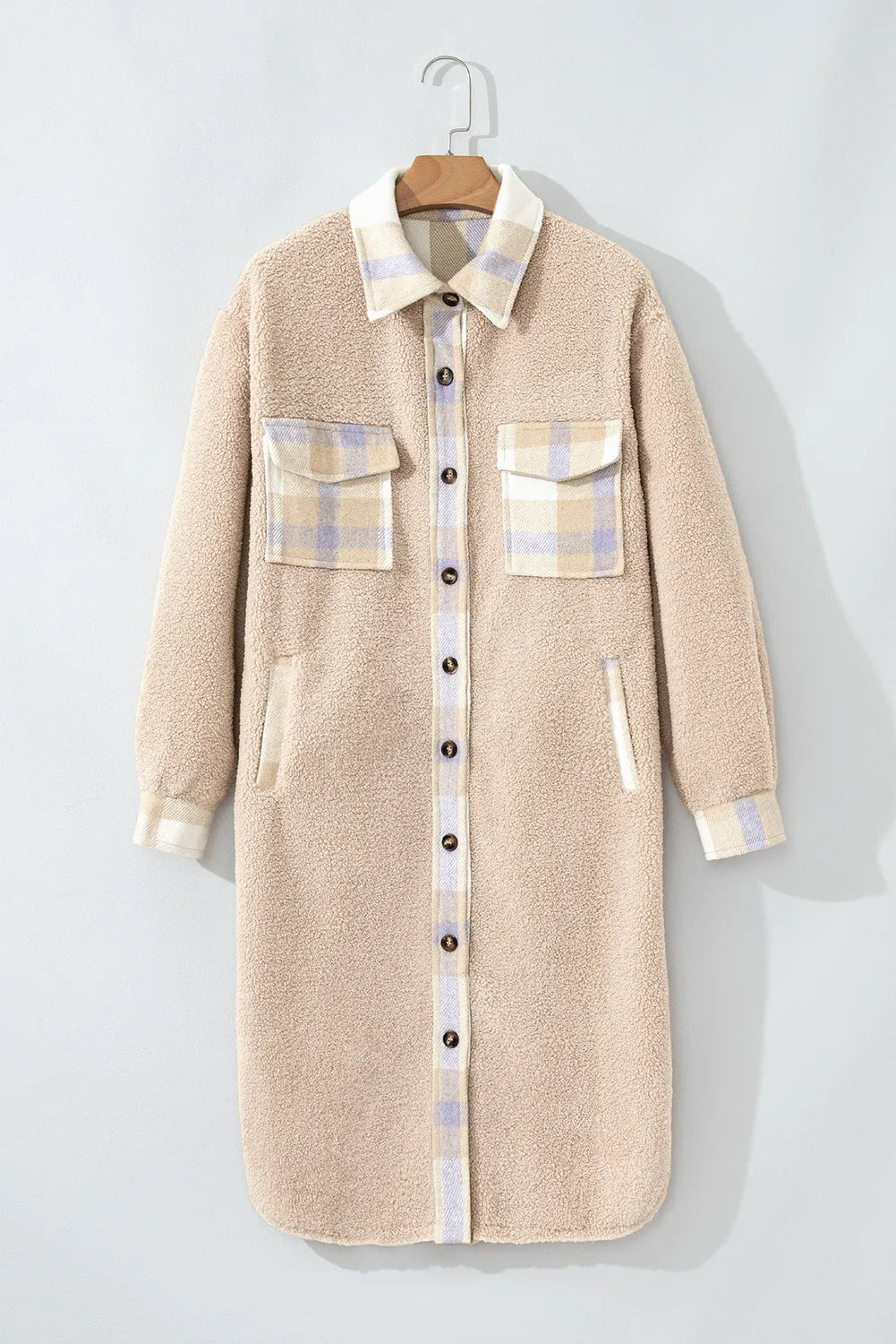 Slit Plaid Button Down Long Sleeve Coat - 1985 the VAULT Boutique