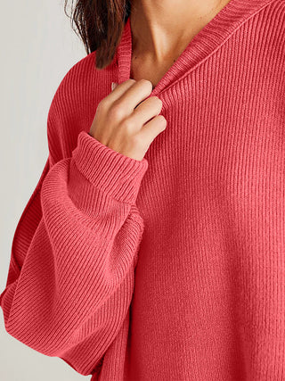 Double Take Side Slit Round Neck Long Sleeve Sweater - 1985 the VAULT Boutique