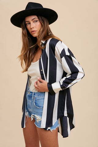 Annie Wear Striped Dropped Shoulder Button Up Shirt - 1985 the VAULT Boutique