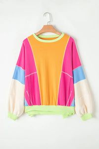 Color Block Round Neck Long Sleeve Top - 1985 the VAULT Boutique