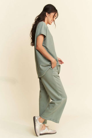 Davi & Dani Round Neck Short Sleeve Top and Pants Set - 1985 the VAULT Boutique