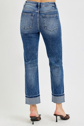 RISEN Full Size High Rise Crop Straight Roll Up Jeans - 1985 the VAULT Boutique