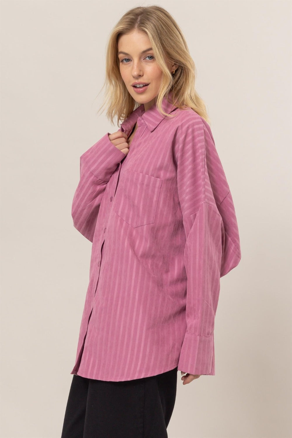 HYFVE Stripe Button Down Long Sleeve Oversized Shirt - 1985 the VAULT Boutique