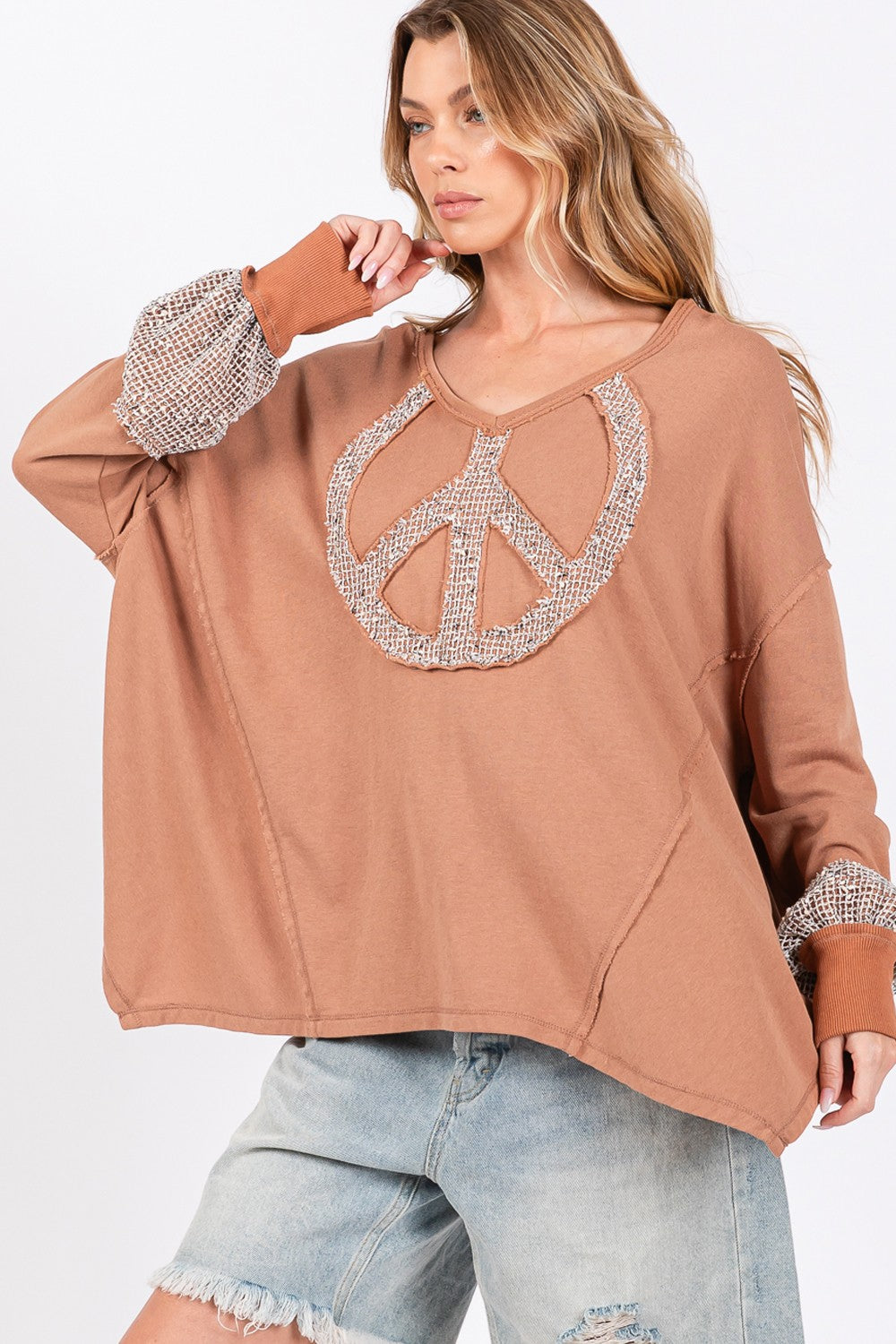 SAGE + FIG Peace Sign Mineral Wash Terry Top - 1985 the VAULT Boutique