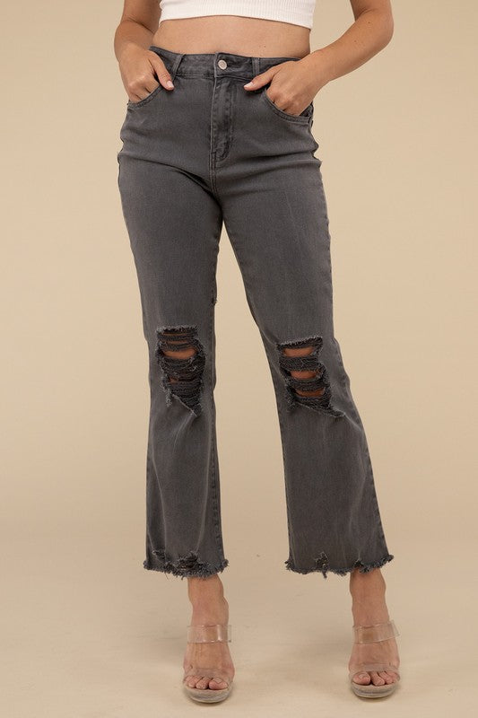 Acid Washed High Waist Distressed Straight Pants - 1985 the VAULT Boutique