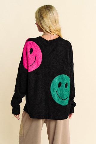 Davi & Dani Contrast Smile Round Neck Oversize Sweater - 1985 the VAULT Boutique