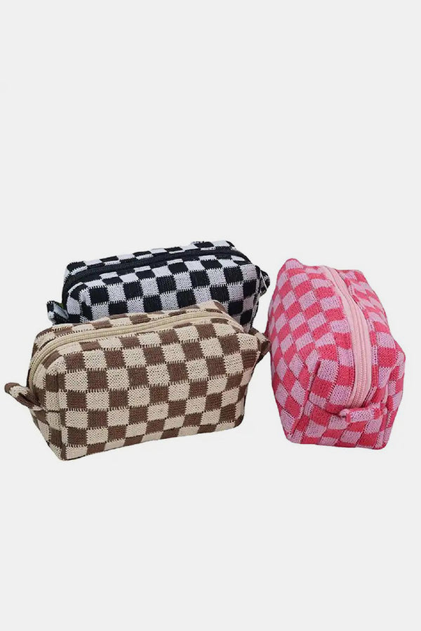 Zenana Checkered Pattern Knitted Cosmetic Pouch - 1985 the VAULT Boutique