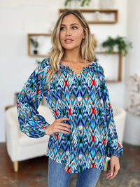 Double Take Full Size Printed Balloon Sleeve Blouse - 1985 THE VAULT