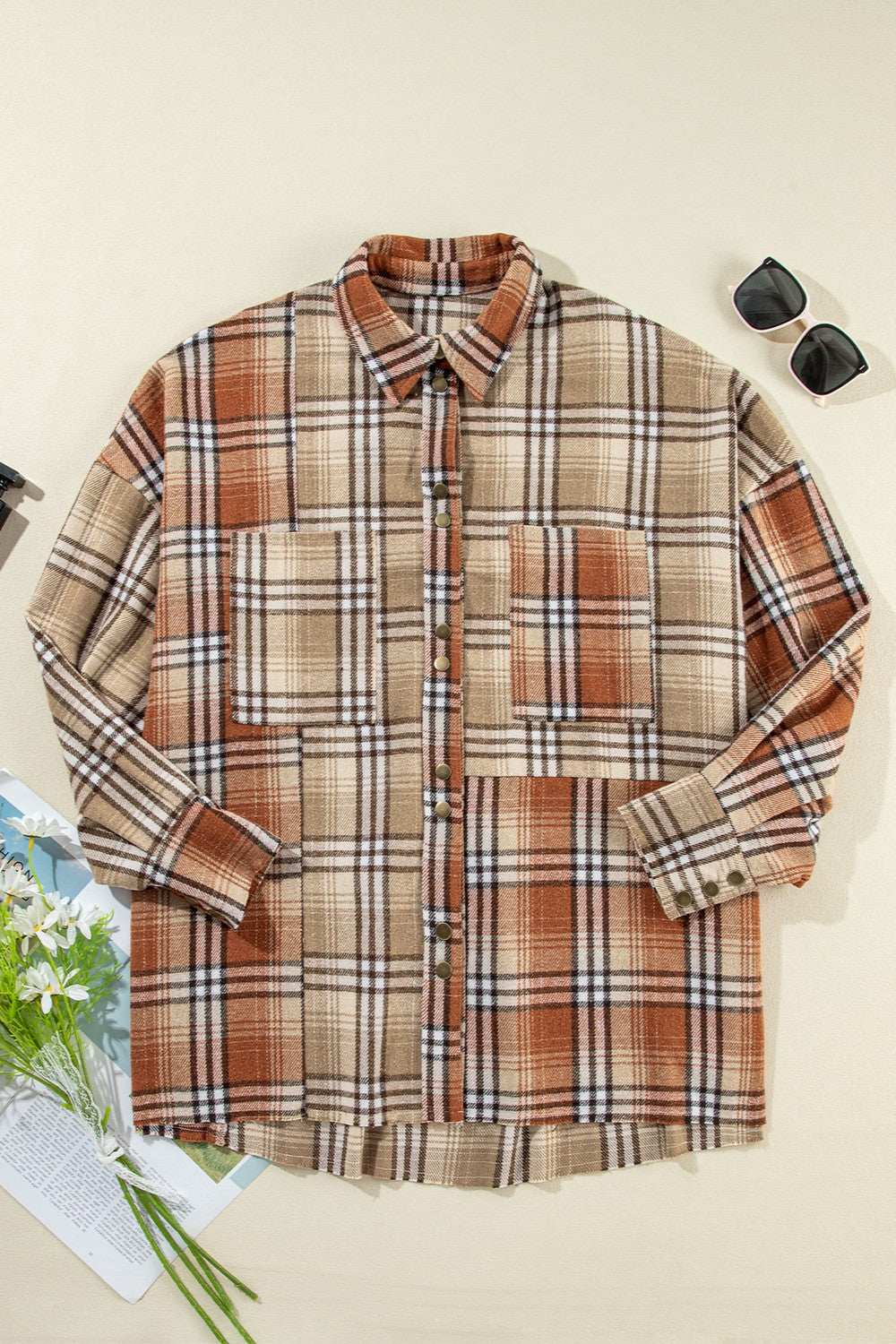 Plaid Snap Down Dropped Shoulder Shacket - 1985 the VAULT Boutique