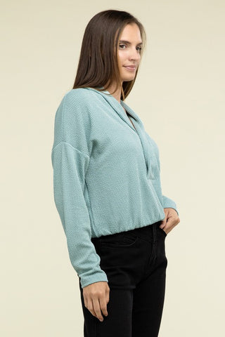 Textured Line Elastic Waist Pullover Top - 1985 the VAULT Boutique