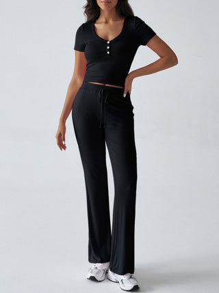 Devine Short Sleeve Top and Drawstring Pants Set - 1985 the VAULT Boutique