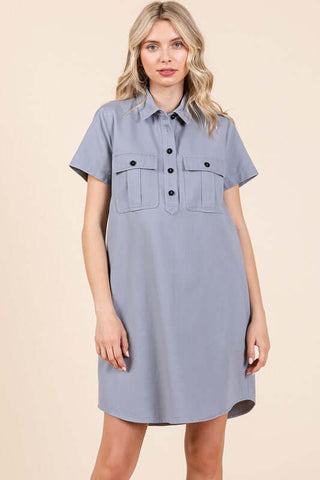 Mittoshop Button Detail Collared Neck Short Sleeve Shirt Dress - 1985 the VAULT Boutique