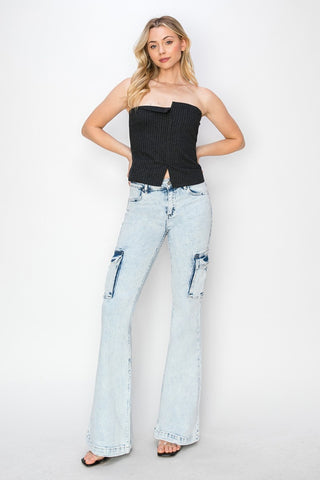 RISEN Full Size High Rise Cargo Flare Jeans - 1985 the VAULT Boutique