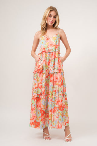 And The Why Floral Ruffled Tiered Maxi Adjustable Strap Cami Dress - 1985 the VAULT Boutique