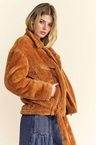 Davi & Dani Fuzzy Zip Up Collared Neck Jacket - 1985 the VAULT Boutique