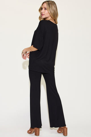 Basic Bae Full Size Bamboo Drop Shoulder T-Shirt and Flare Pants Set - 1985 the VAULT Boutique