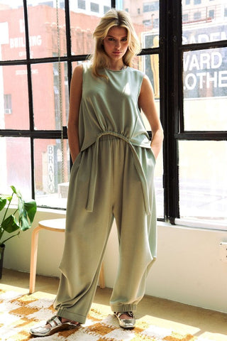 Davi & Dani Drawstring Hem Round Neck Tank and Pants Set - 1985 the VAULT Boutique