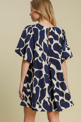 Umgee Two Tone Abstract Print Puff Sleeve Dress - 1985 the VAULT Boutique