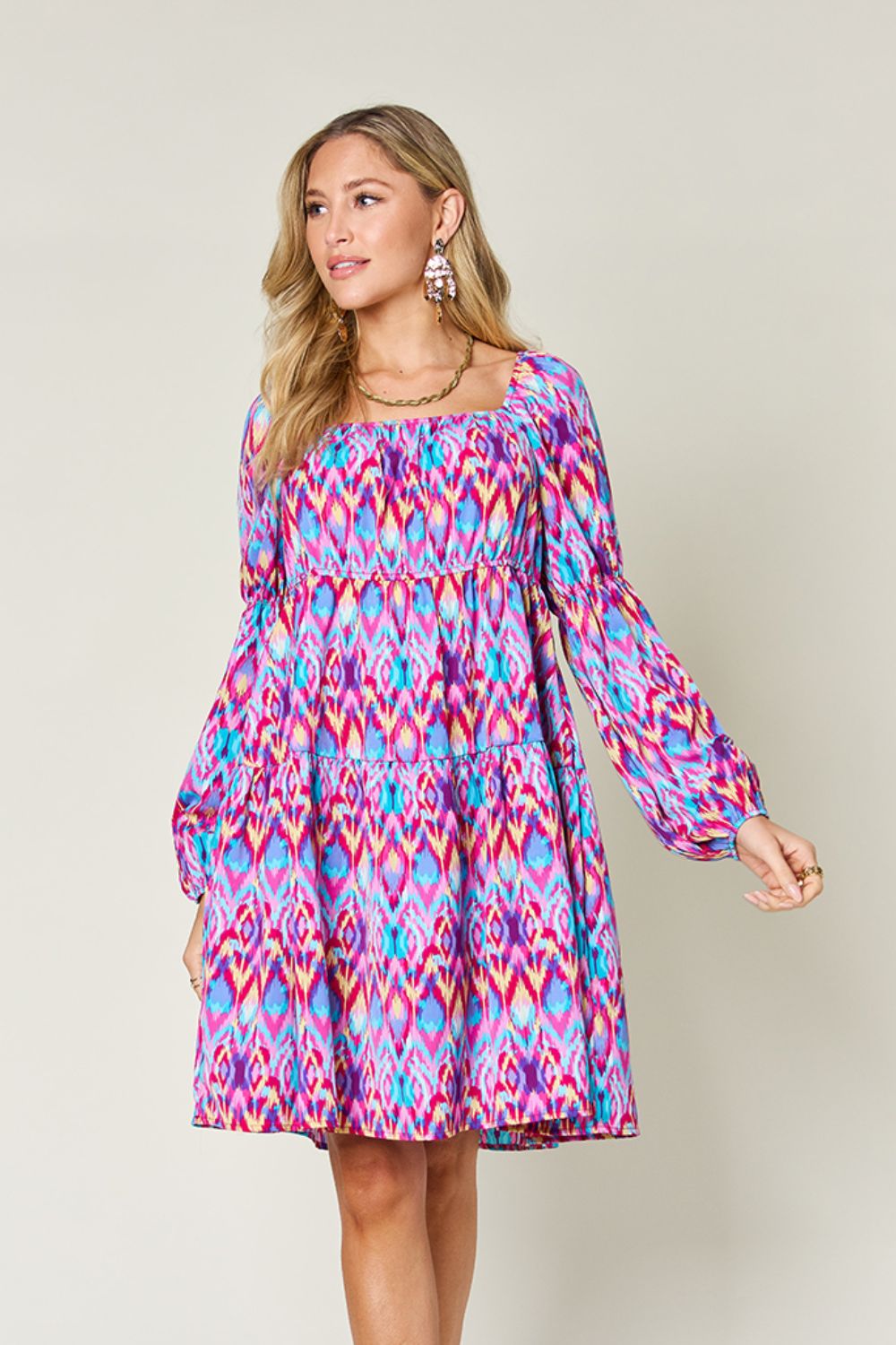 Double Take Full Size Printed Long Sleeve Dress - 1985 the VAULT Boutique