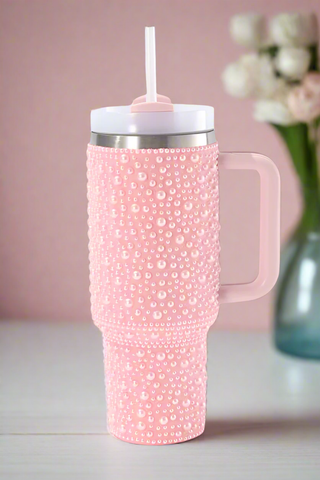 40 oz Pink Pearl Studded Tumbler (Pre-Order Ships February 10th) - 1985 the VAULT Boutique