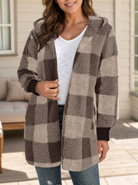 Plaid Long Sleeve Hooded Coat - 1985 the VAULT Boutique