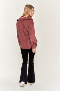 Deep V-neck Collared Long Sleeve Knit Top - 1985 the VAULT Boutique