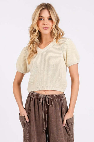 Mittoshop V-Neck Short Sleeve Crop Sweater - 1985 the VAULT Boutique