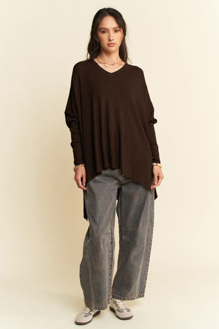 Davi & Dani High-Low Side Slit Batwing Sleeve Top - 1985 the VAULT Boutique