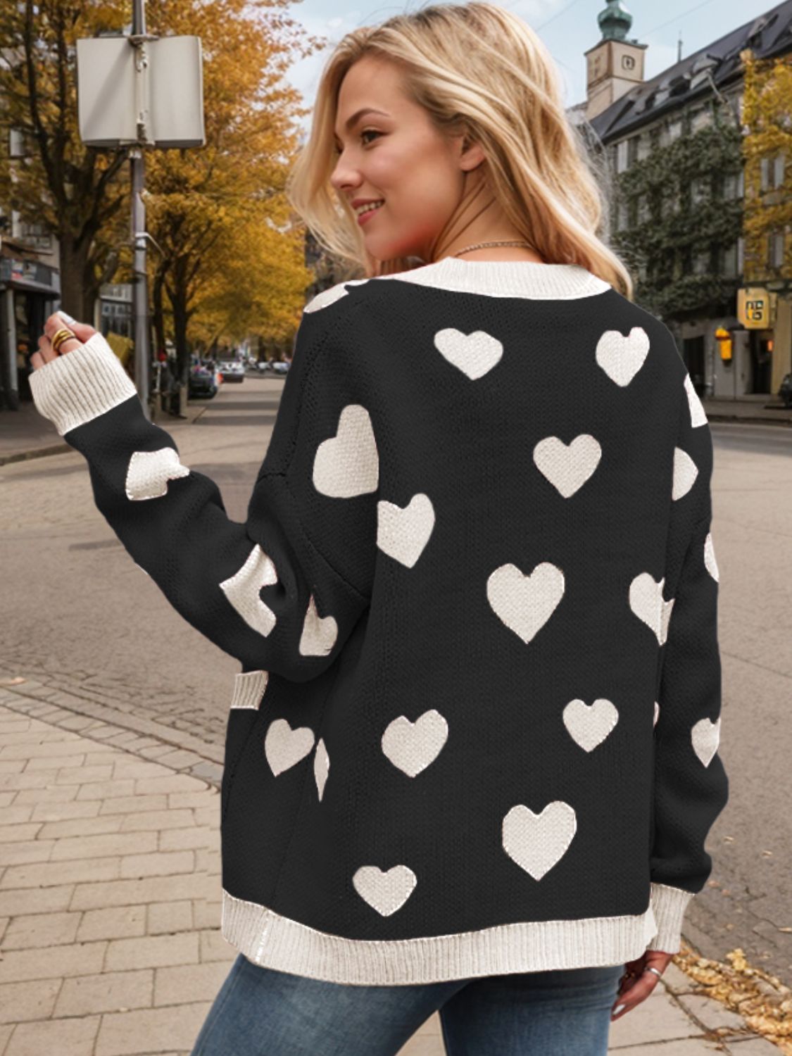 Heart Button Up Dropped Shoulder Long Sleeve Cardigan - 1985 the VAULT Boutique