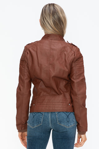 Snobbish PU Leather Biker Jacket with Side Zip Pockets - 1985 the VAULT Boutique