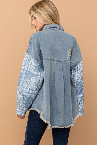 And The Why Full Size Paisley Print Quilted Sleeves Denim Jacket - 1985 the VAULT Boutique